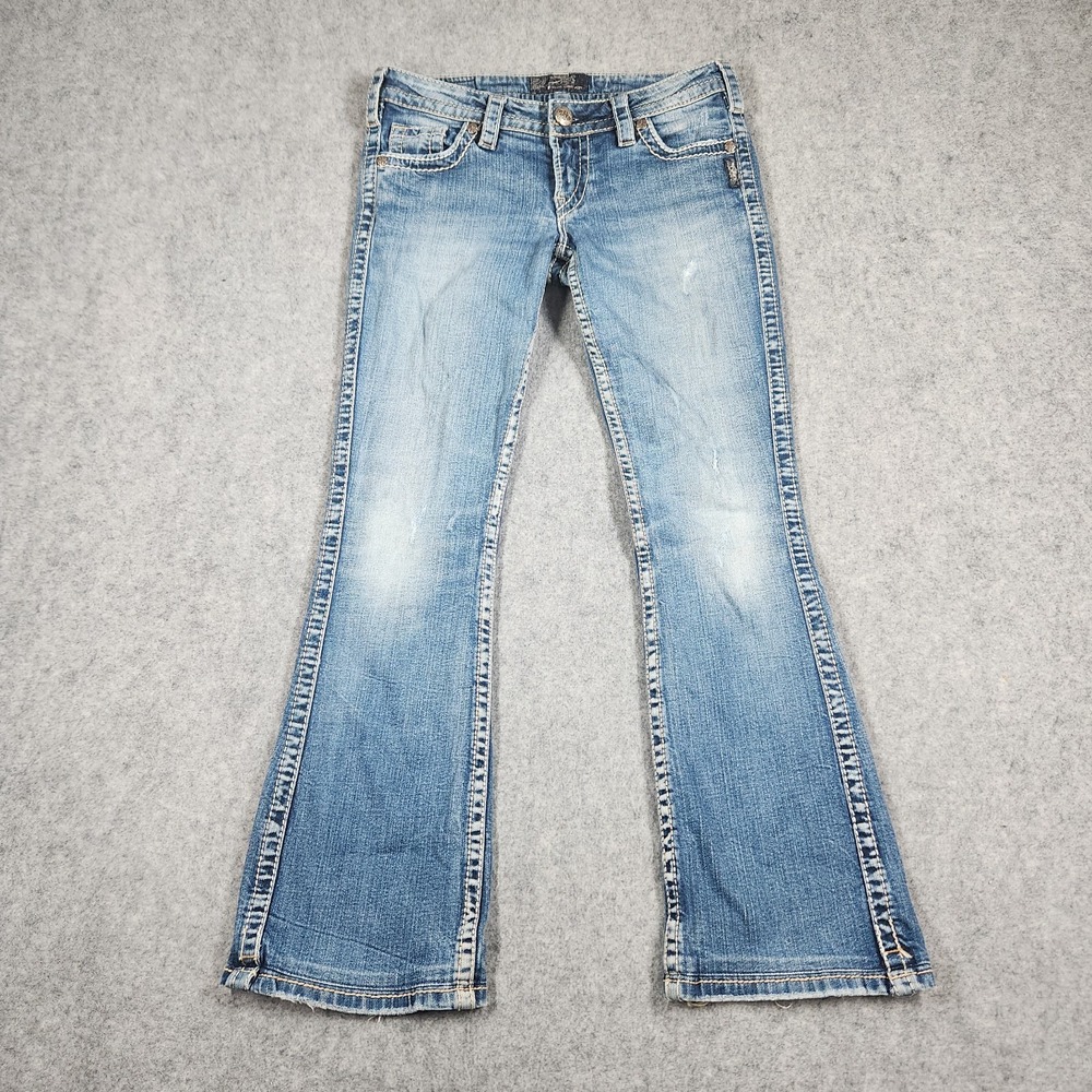 Silver Jeans Jeans Womens 27x31 Blue Twisted Bootcut Distressed Embroidered